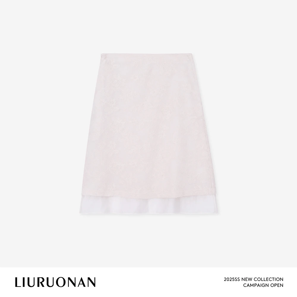 LIURUONAN 25SS 轻奢立体刺绣印花双层开叉裙摆夏季薄款半身裙女