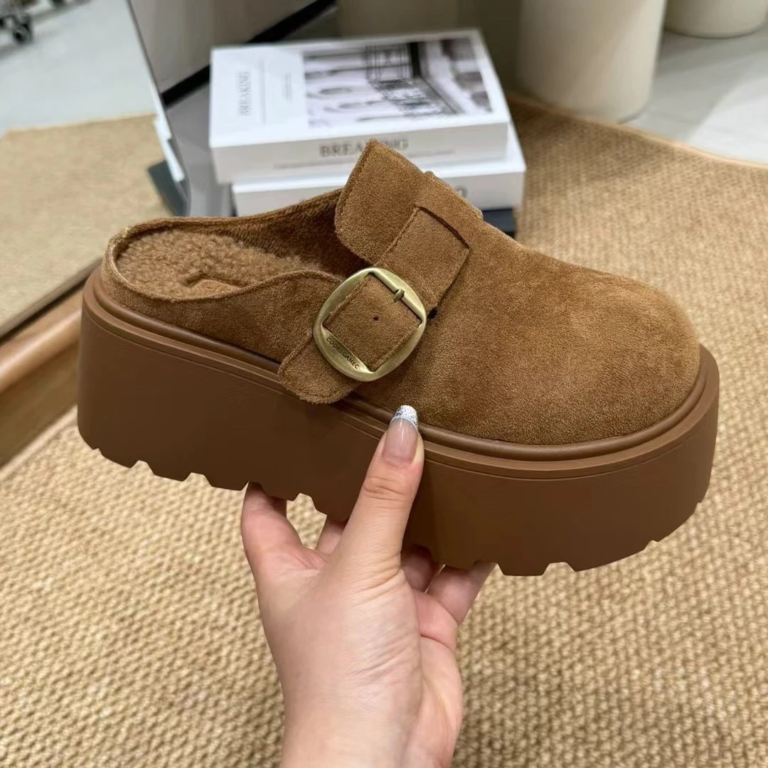 厚底勃肯拖鞋女外穿2025新款秋冬加绒一脚蹬勃肯包头1302