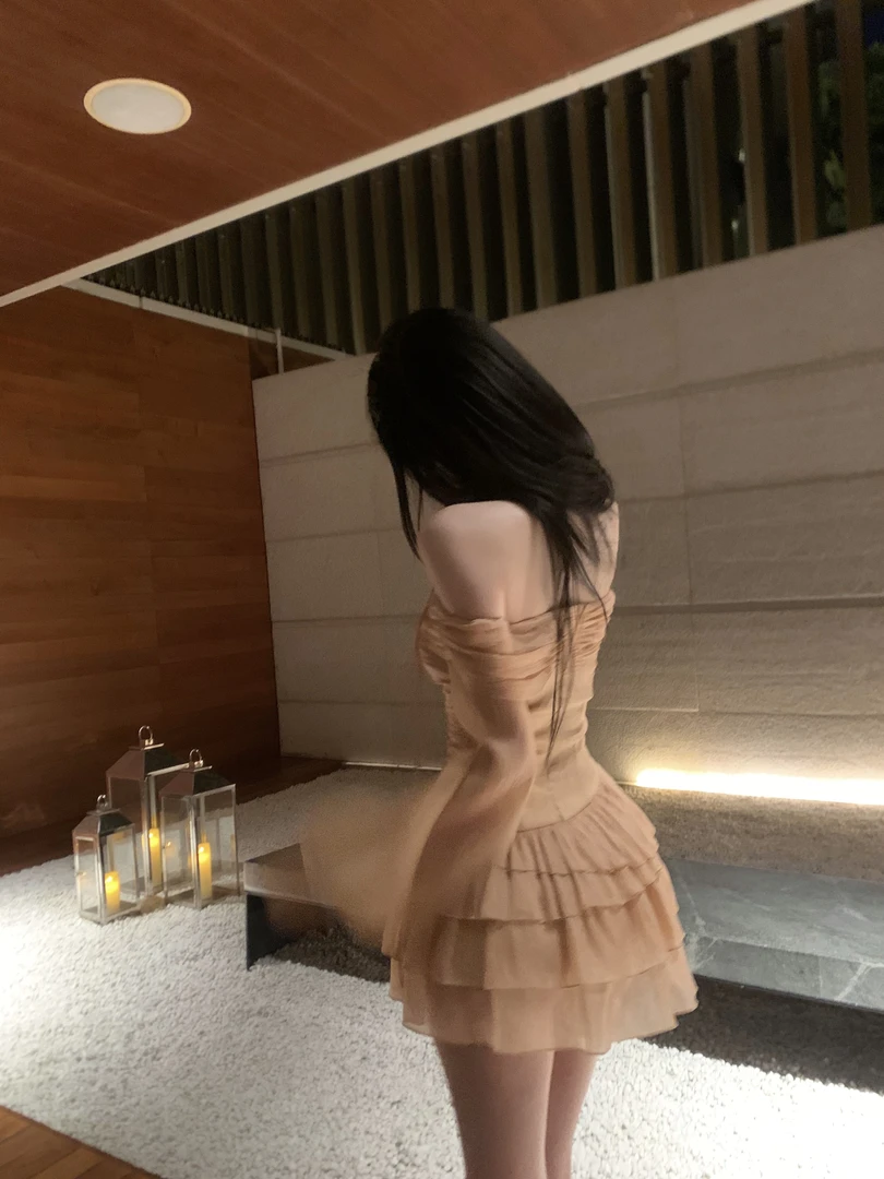 祈愿少女 多层荷叶边蛋糕短裙辣妹性感纯欲风气质一字肩连衣裙女