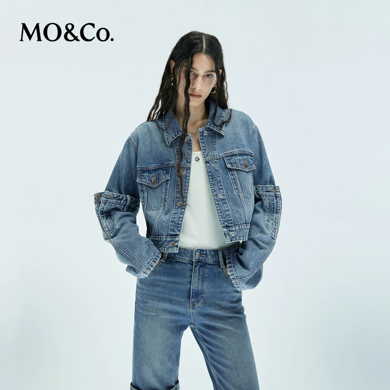 【粉丝专享】MOCO牛仔夹克倒装拼接长袖洗磨棉质外套MBD3JKT009