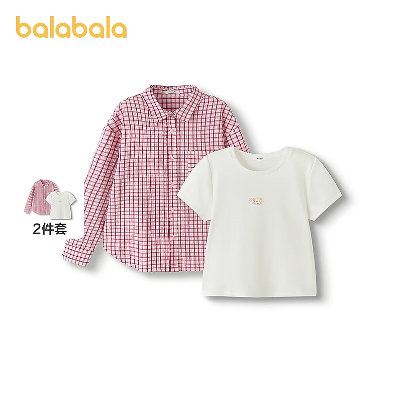 【商场同款】巴拉巴拉女童衬衫儿童长袖2025新款秋短袖两件套时尚