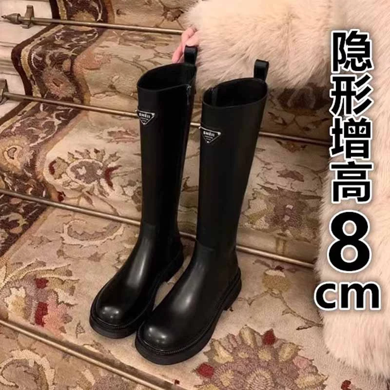 厚底内增高长筒靴女2025春秋新款小个子长靴高筒骑士显瘦加绒靴子