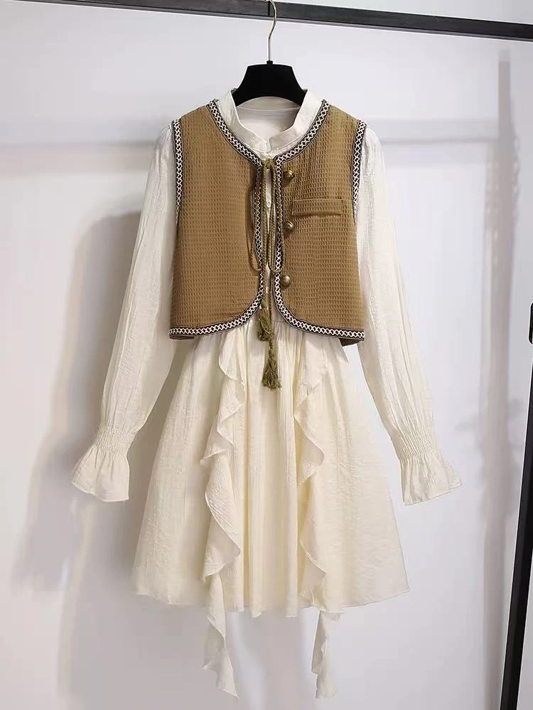 721#【长81】2025新款时尚气质马甲连衣裙两件套套装