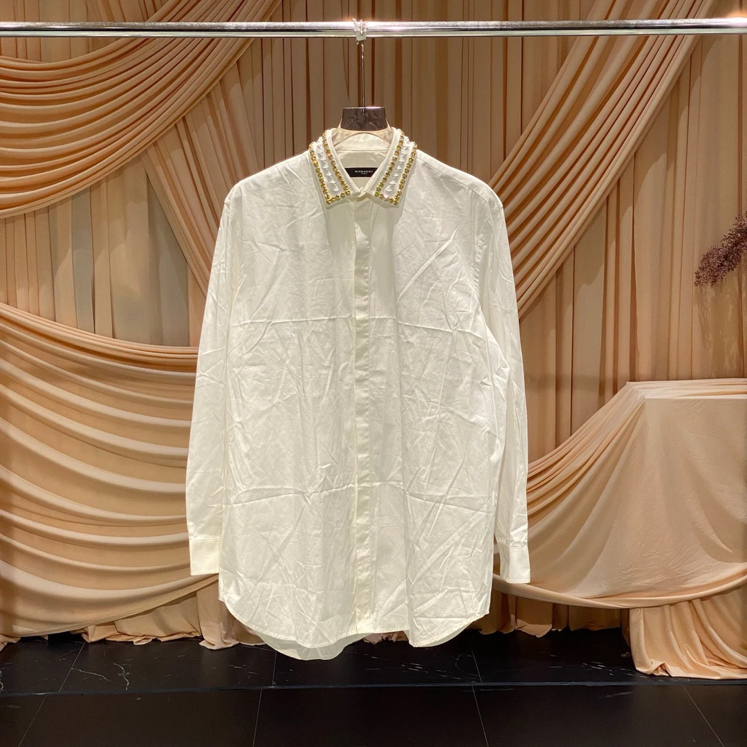 95新 Givenchy/纪梵希 白色星星水钻翻领衬衫/41码/JM37966