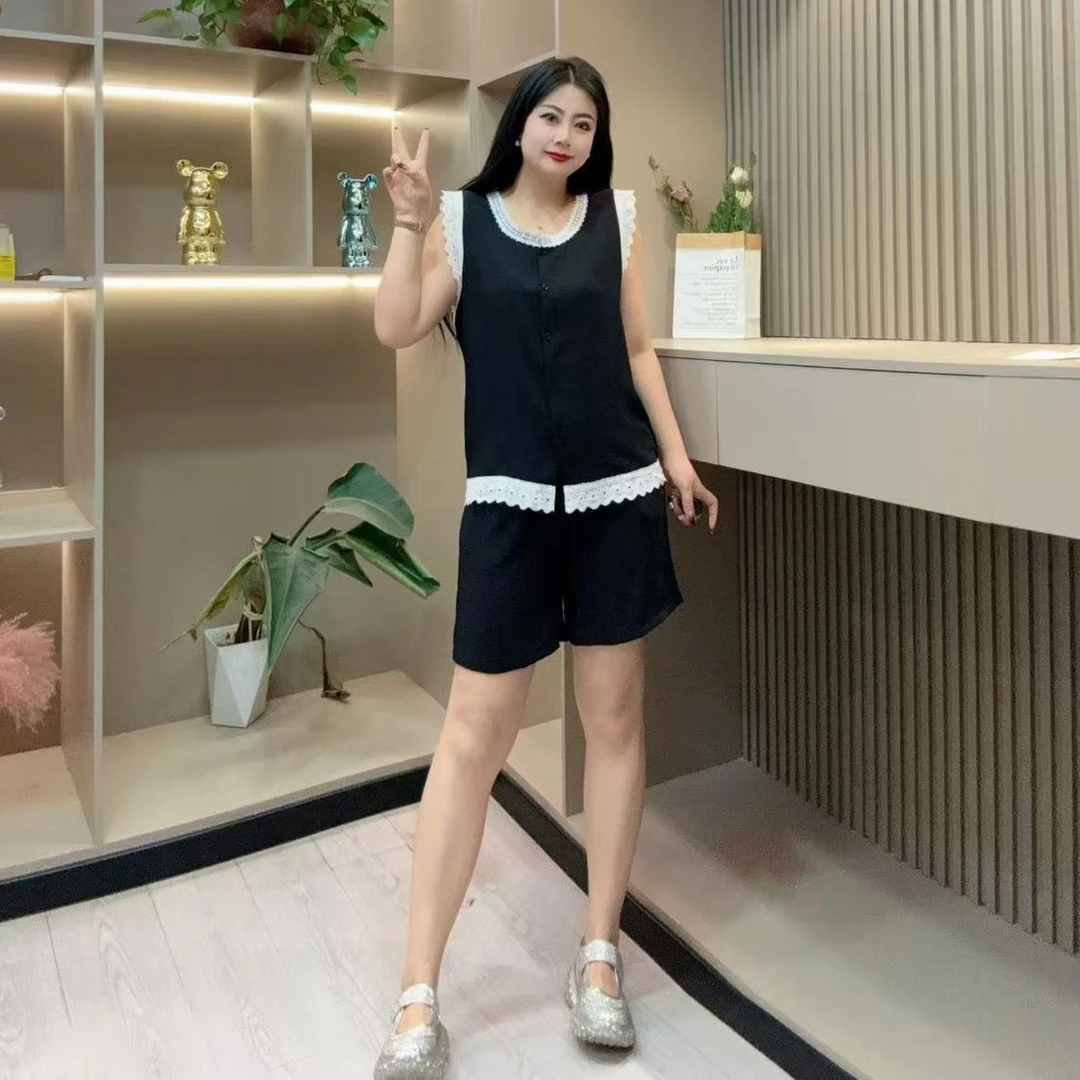 夏季休闲套装-雨 5509时尚潮流菲边清凉减龄款胖MM大码女装新款