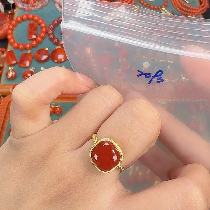 清***儿南红玛瑙银S925镶嵌戒指