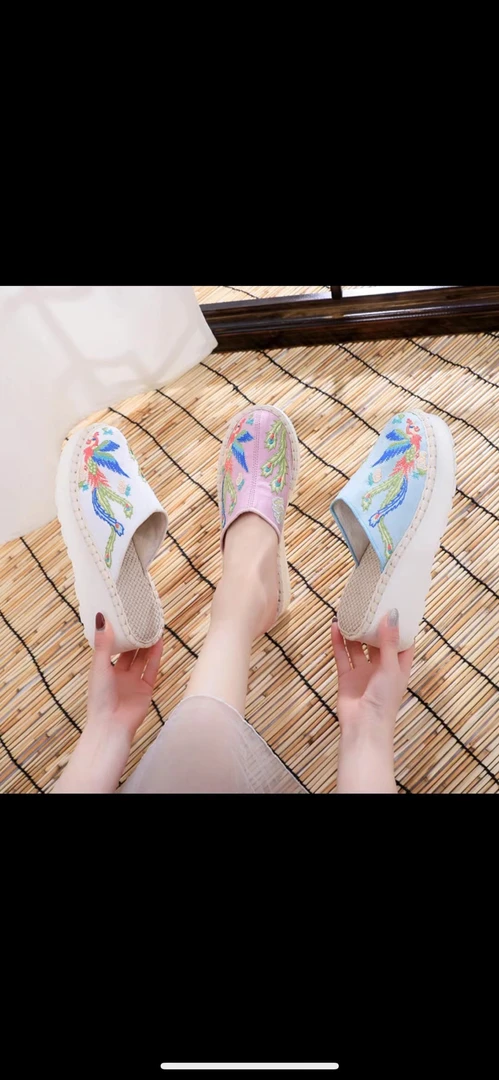 断码福利 默认瑕疵 建议勿拍 坡跟厚底民族风绣花包头拖鞋