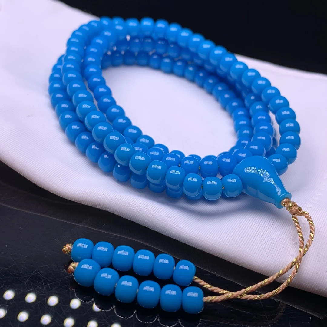 云晨珠宝精品高端原矿暴力蓝老型108佛珠项链挂坠直径5.2mm