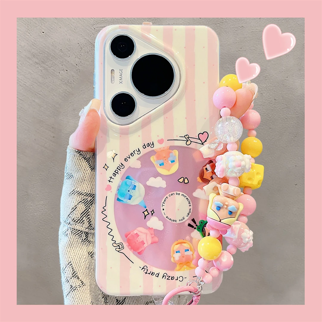 适用华为pura70pro+手机壳ins风可爱粉色条纹哭娃音符pura80Pro女