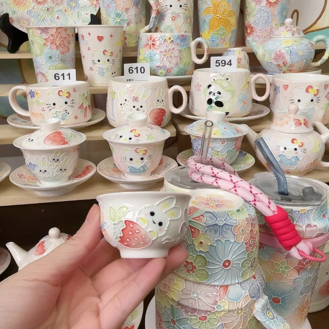 瓷片玉泥茶碗兔子