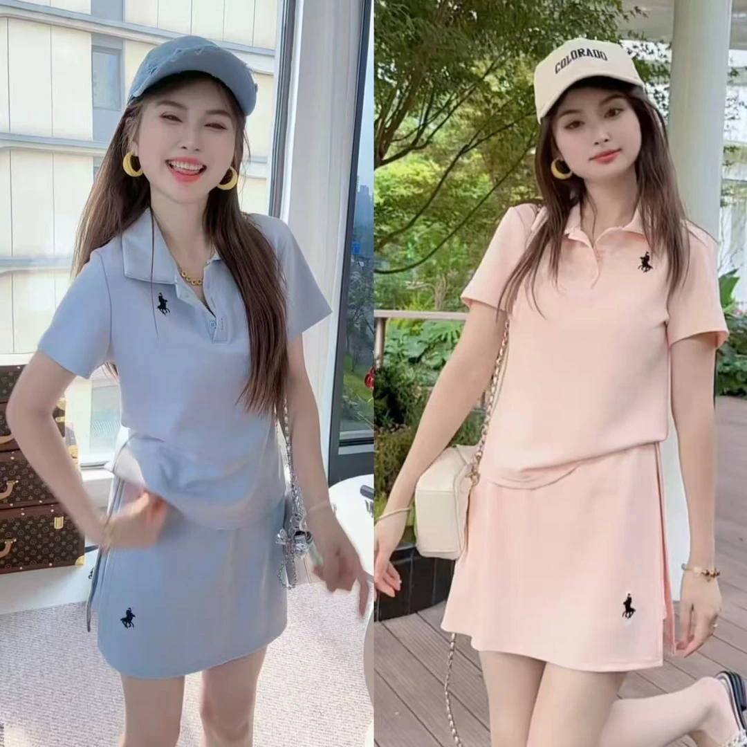 极简风短袖连衣裙套装圆领设计时尚显瘦韩版夏季长裙气质