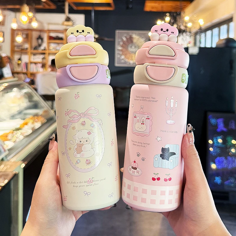 高颜值保温杯女2025新款双饮杯子食品级316初中学生上学专用水壶