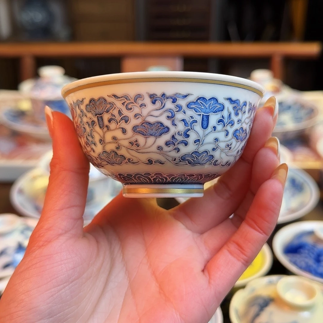 杯描金银点工缠枝花卉宝相纹
