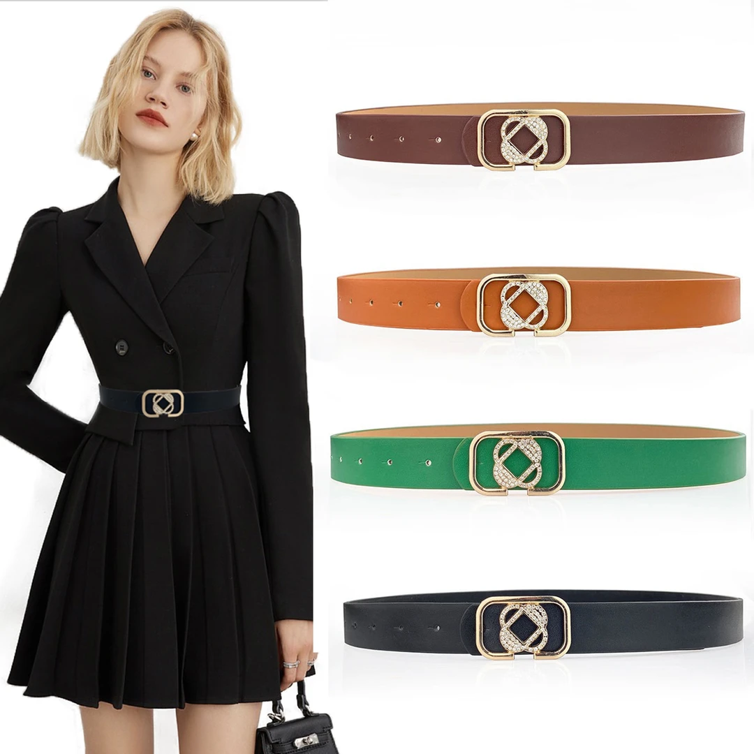 腰带女ins百搭镶钻女士新款PU皮皮带洋气休闲女士带钻腰封装饰女