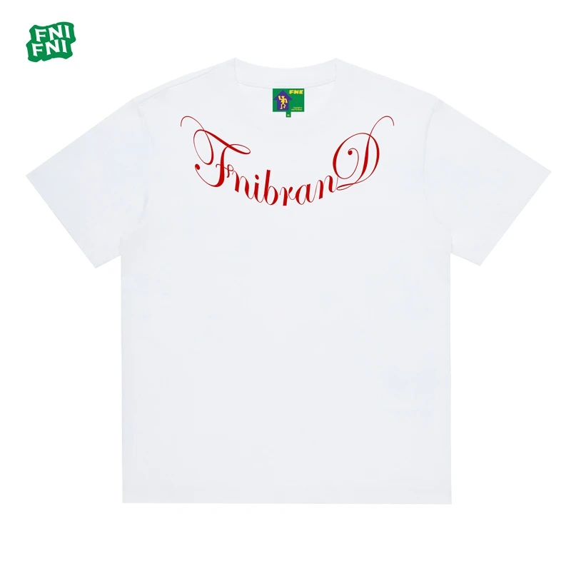 FNI国潮重磅纯棉（艺术签名环绕）男女同款t恤美式短袖25新款刺绣