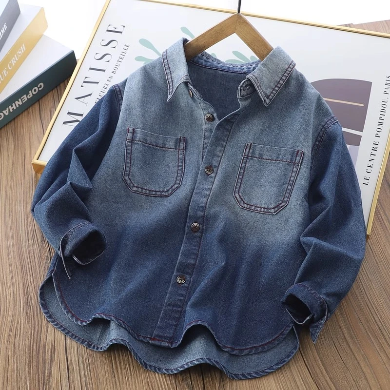 男童牛仔衬衫春秋款2025新款儿童装中大童男孩帅气休闲上衣外套