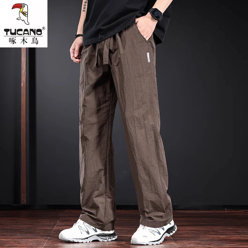 春夏季户外速干运动裤子男2025新款冰丝超薄男士直筒阔腿休闲长裤