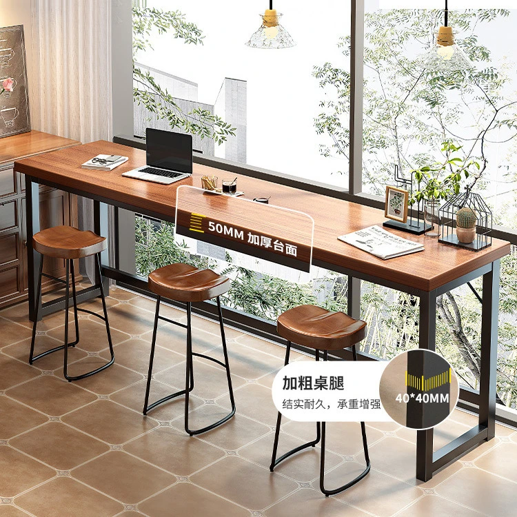 吧台桌家用阳台休闲小吧台靠墙长条窄桌奶茶店简约桌椅组合高脚桌