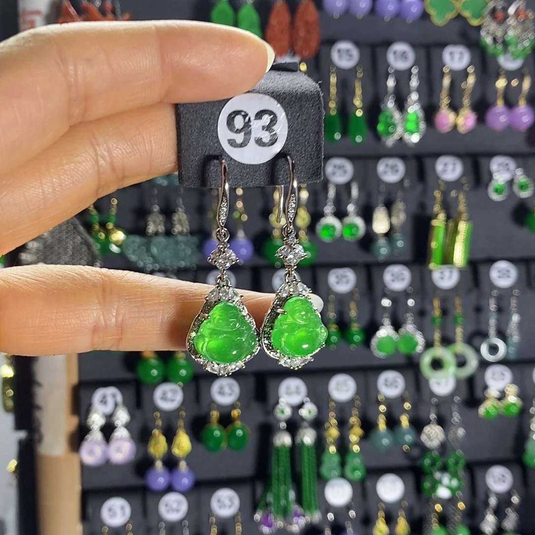 银S925镶嵌翡翠耳饰93