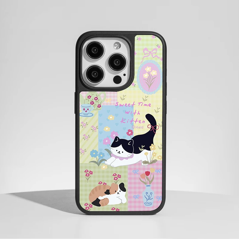 磨砂玻璃鲜花小猫适用于iphone15女款苹果16promax手机壳13简约14