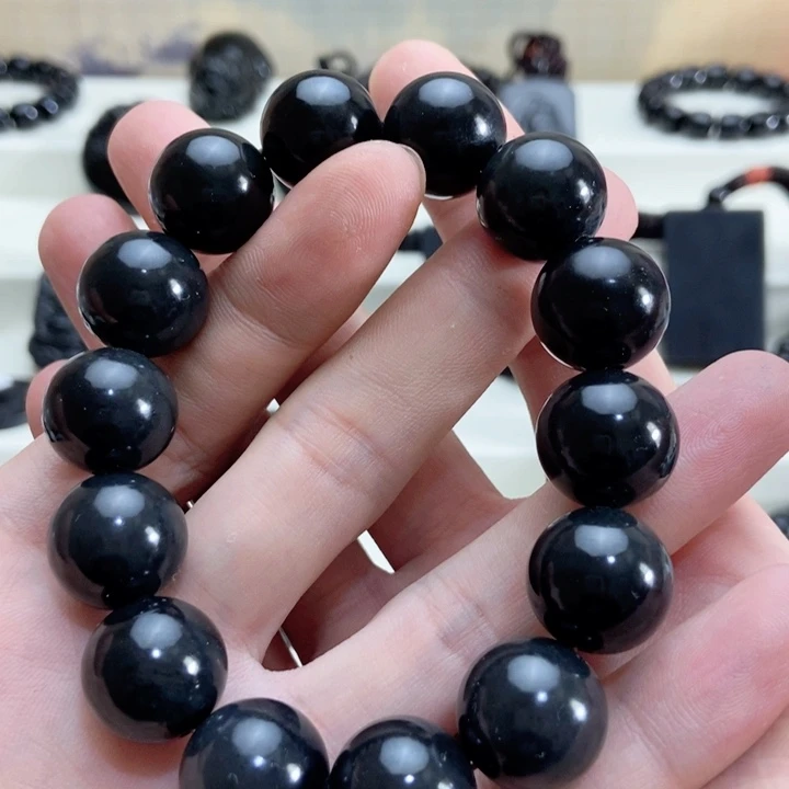 未镶嵌手链和田玉（墨玉）卡16圆珠手串羊脂级