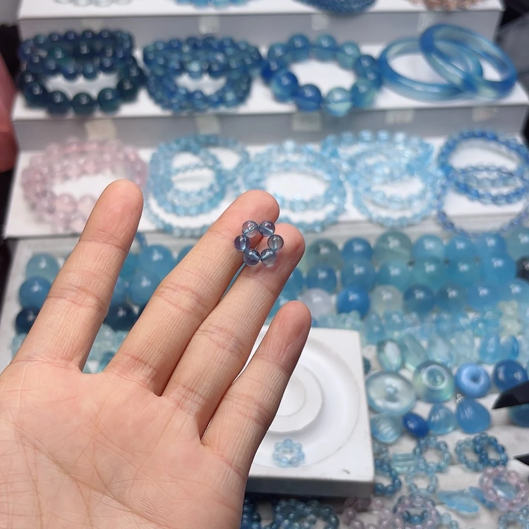 水晶手链未镶嵌海蓝宝魔鬼蓝跑环