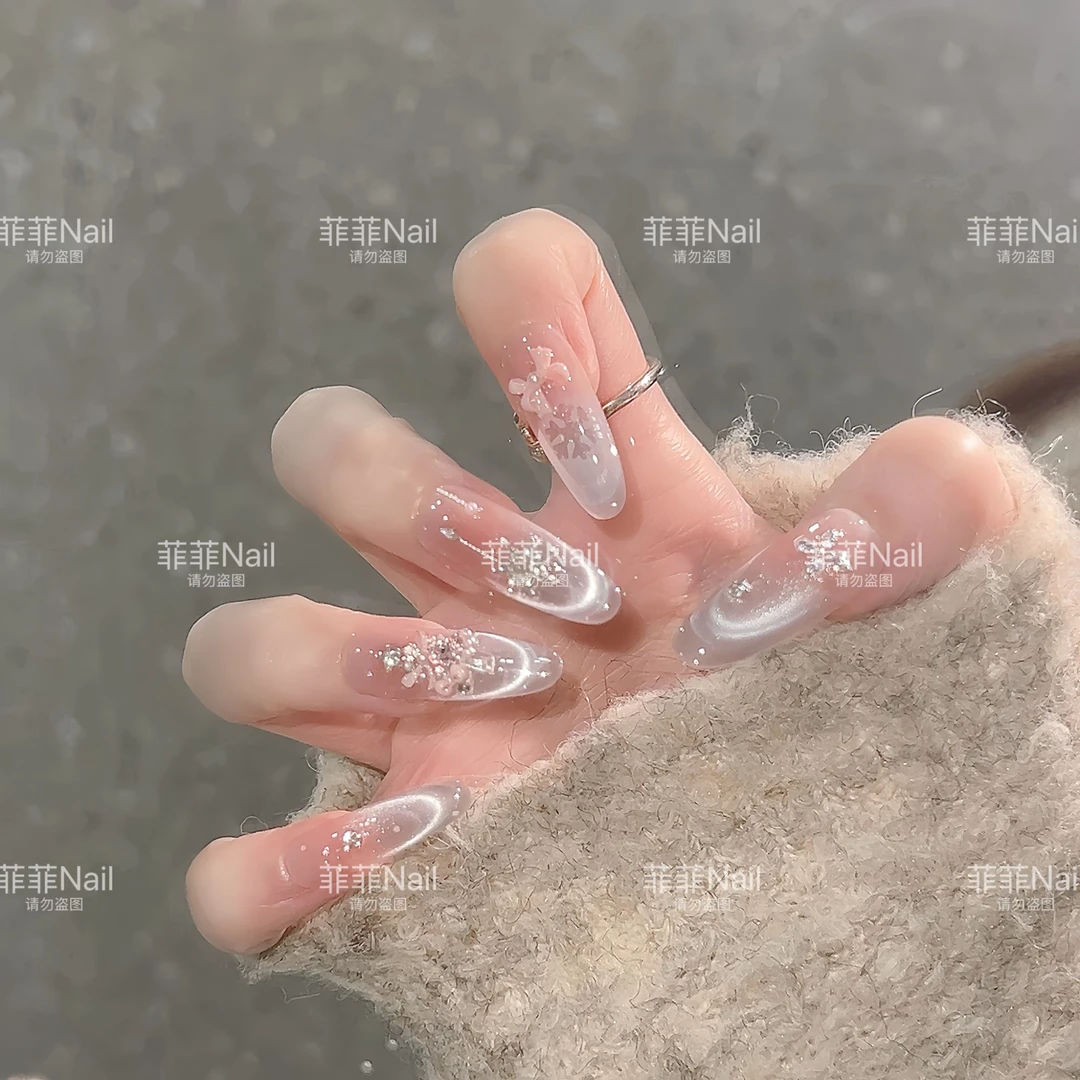【雪夜极光】时尚清新纯欲高级感成品穿戴式手工美甲显白气质