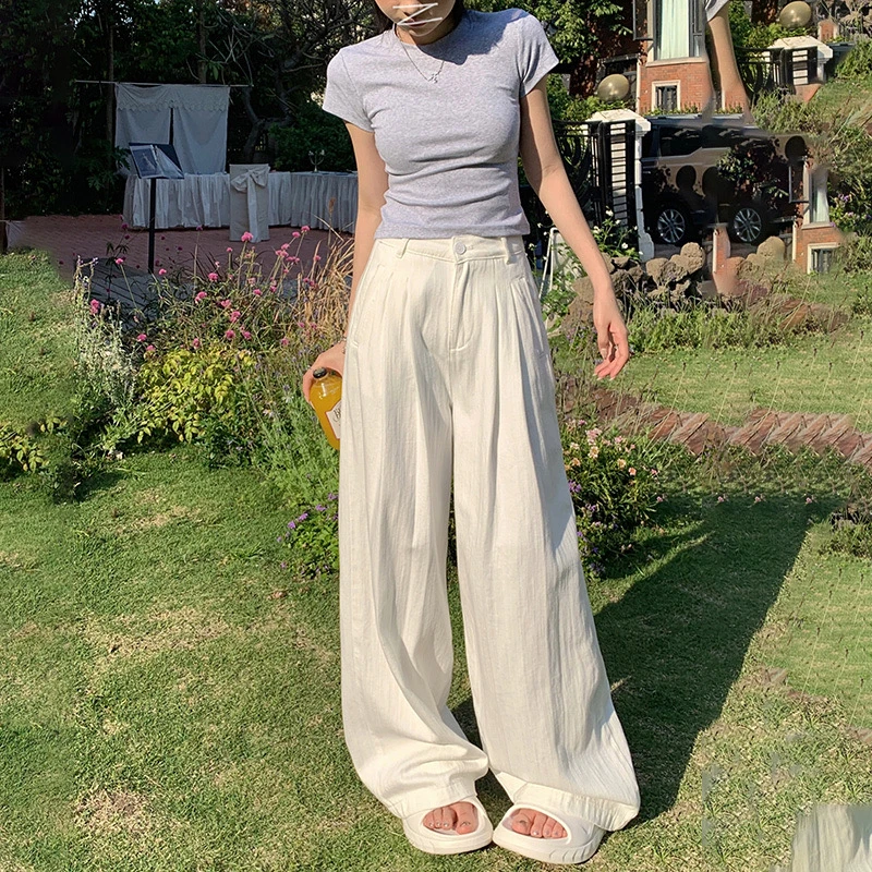 白色裤子阔腿牛仔裤女2025春季新款高腰显瘦宽松垂感拖地裤