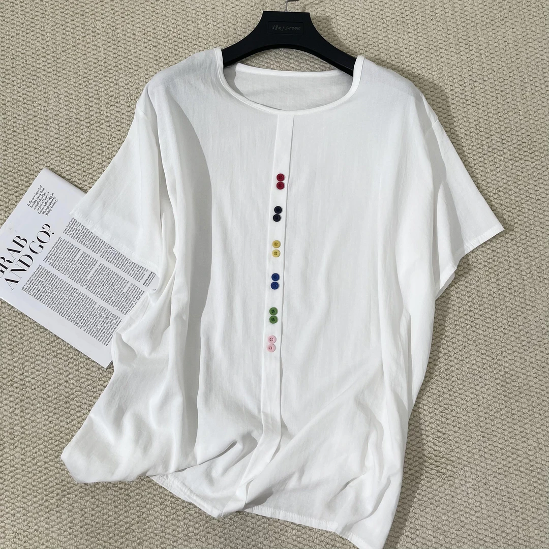 小韩日记【六色扣】T恤白色时尚休闲夏季纯色百搭宽松0892