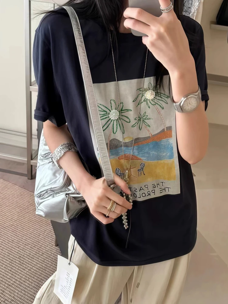 海岛沐日韩系休闲短袖宽松印花T恤潮流时尚英伦风#9067