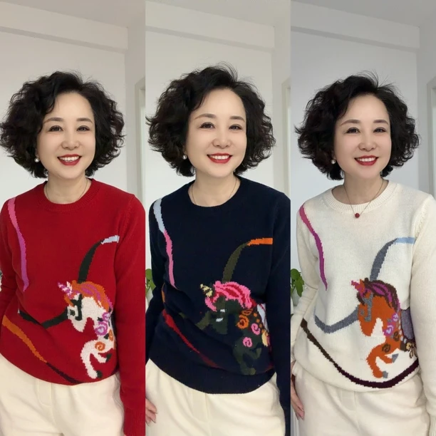 25537马到成功提花绵羊毛针织衫 长56cm左右不能机洗摩擦厉害起毛