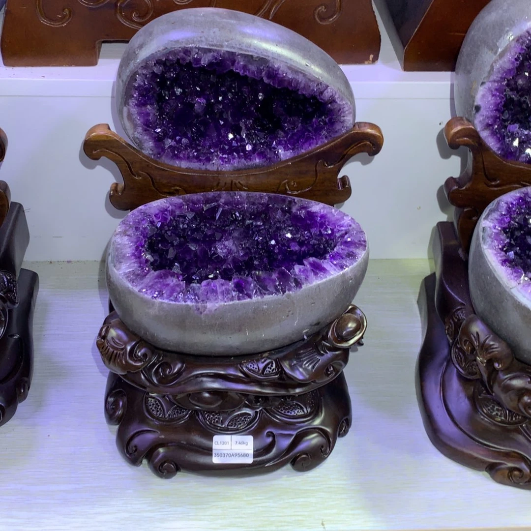 未镶嵌大型摆件（非配饰）紫晶乌拉圭龙蛋型聚宝盆