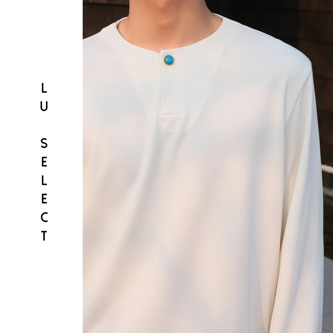 Lu SELECT  25SS 莫代尔绿松石扣纯色简约老钱风亨利领打底T恤
