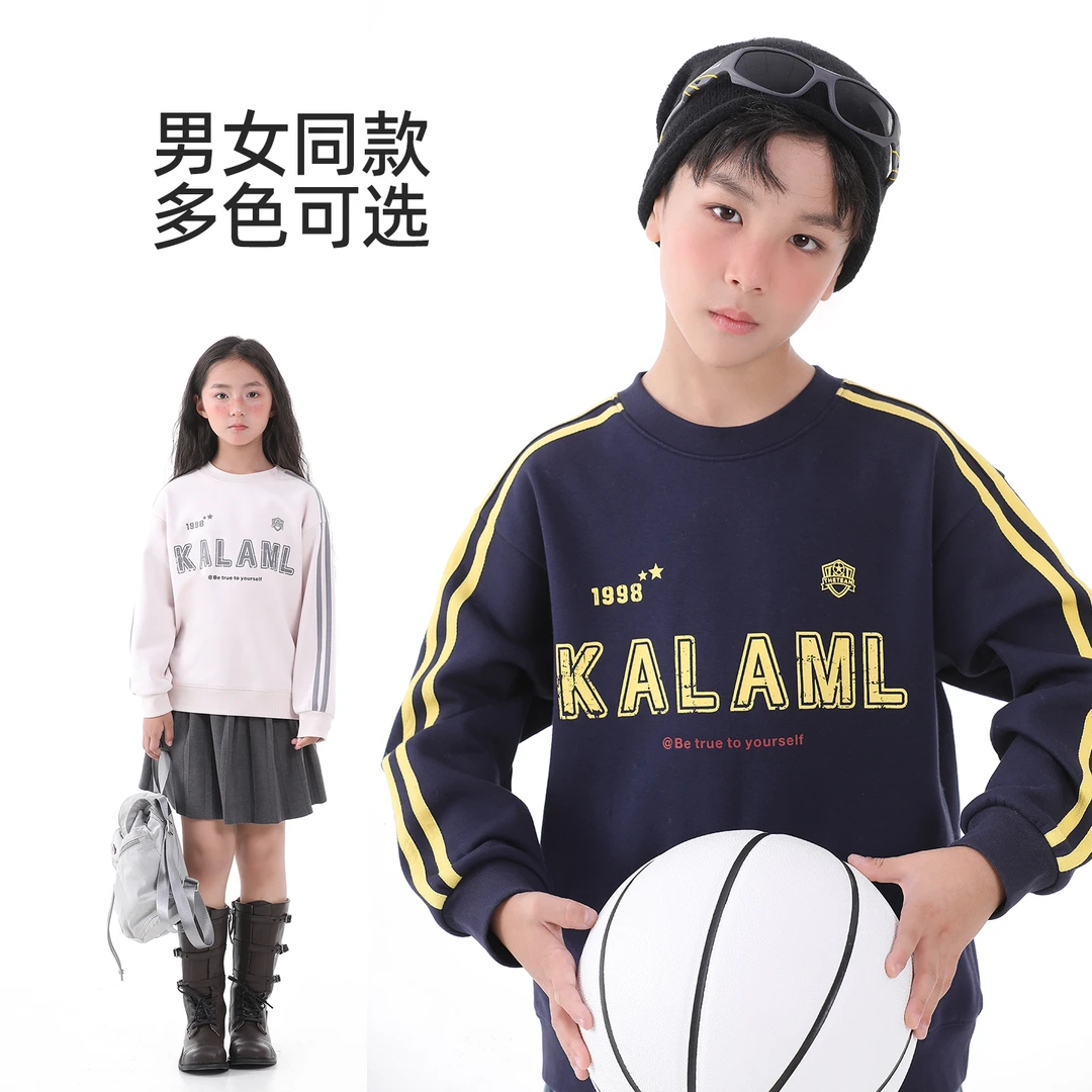 【KALAM1LE】冬季儿童亲子款抓绒百搭美式印花套头卫衣903934