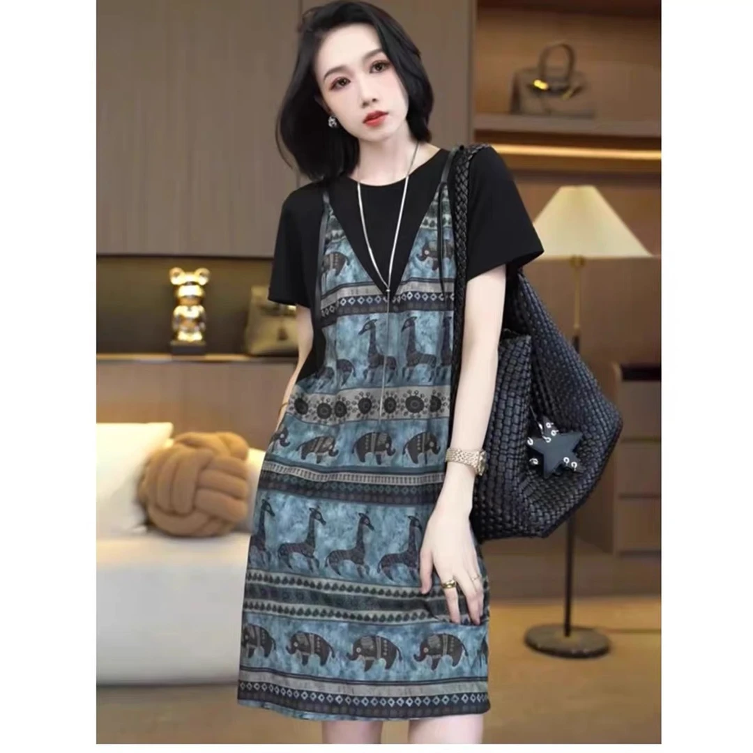 连衣裙2025新款今年流行爆款假两件大码中长裙夏天巨好看的裙子潮