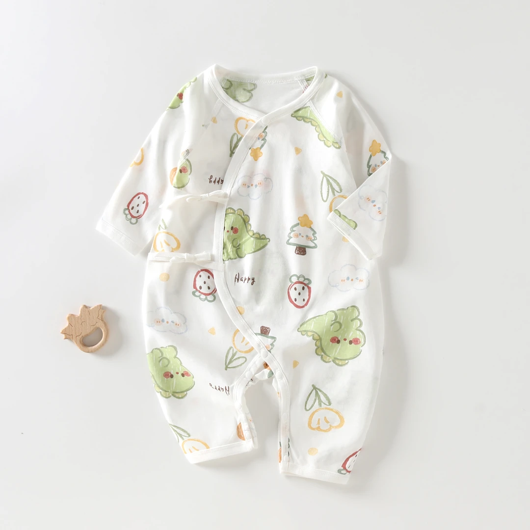 夏季蝴蝶衣爬服哈衣夏季婴幼儿长袖新生婴连体衣女宝亲肤睡衣纯棉