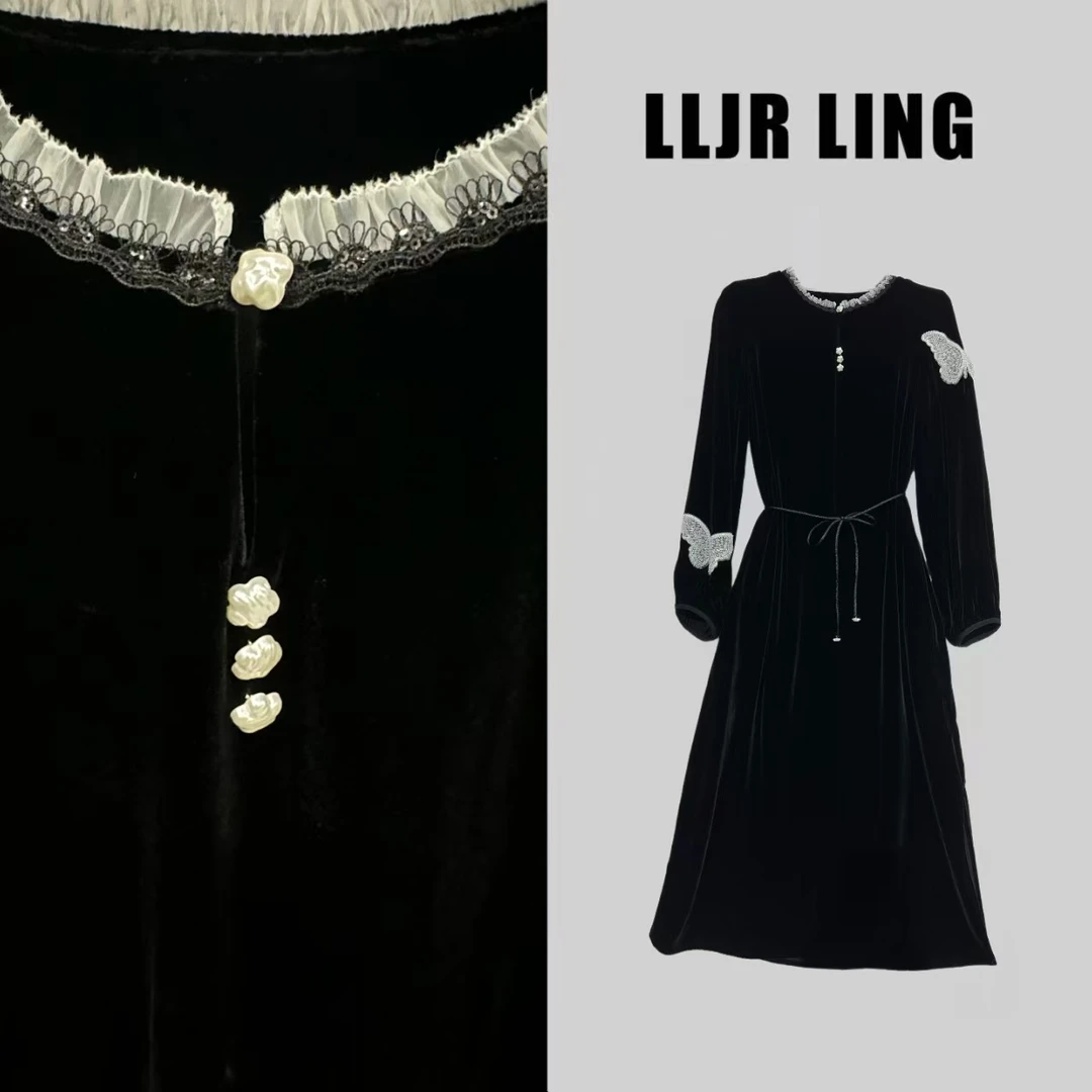 D1885M新中式女装印花丝绒连衣裙气质百搭轻国风裙子