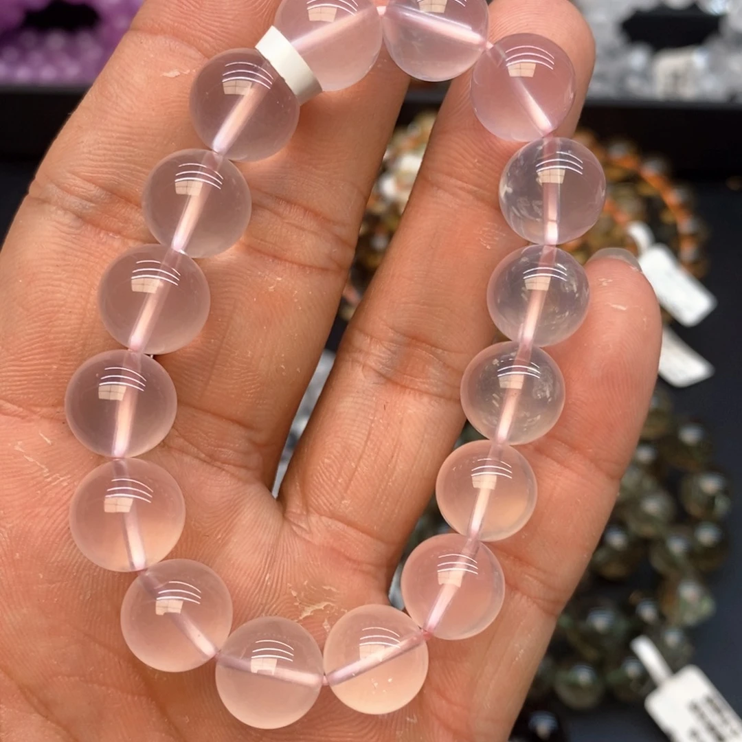 水晶手串未镶嵌6粉水晶12mm
