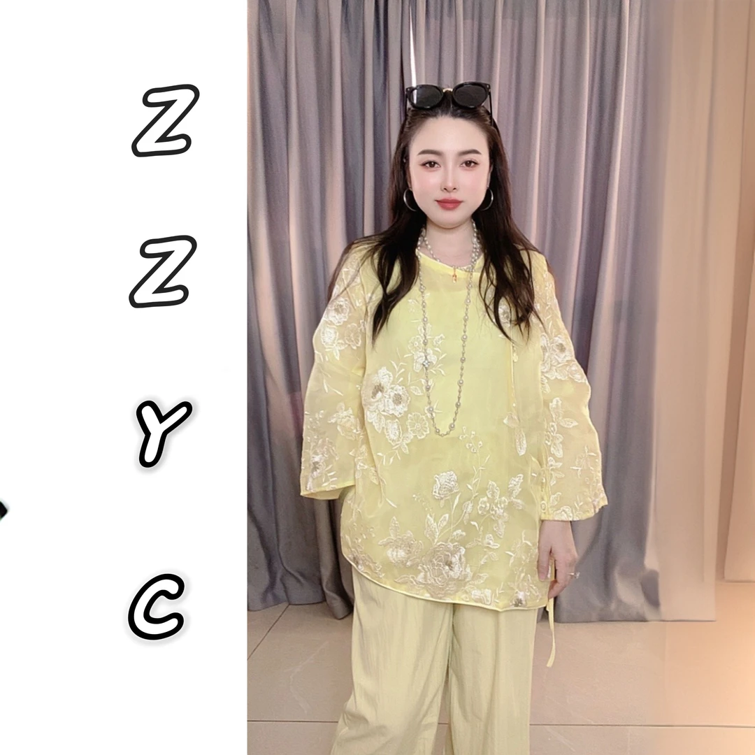 zz赵赵春夏减龄国风新中式长袖刺绣衫时尚宽松