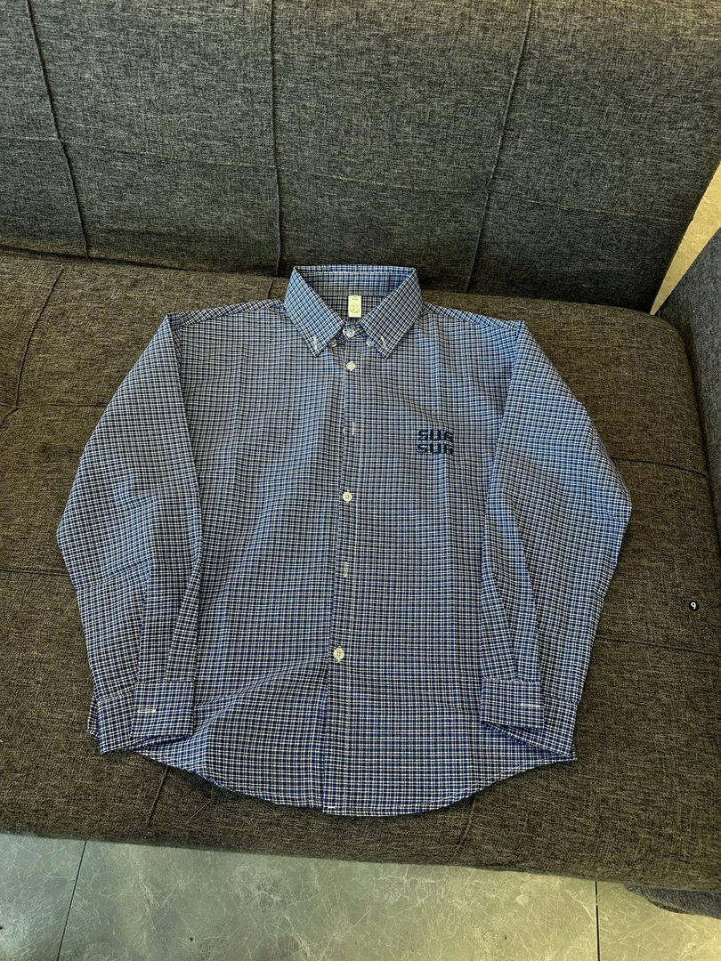 F22 春秋新款日系潮流刺绣格子翻领衬衣复古百搭宽松长袖衬衫