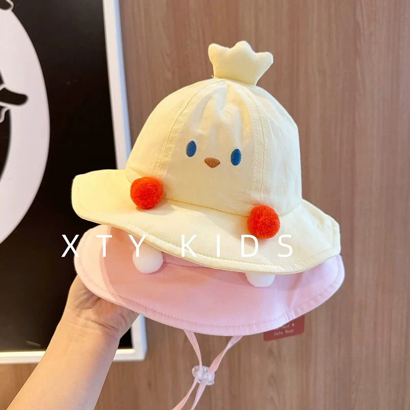 卡通宝宝渔夫帽春夏天薄款纯棉ins韩系防晒小童盆帽婴幼儿遮阳帽