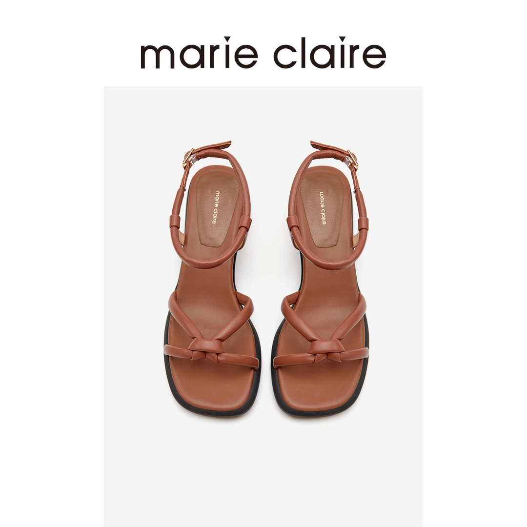 MC女鞋粗带凉鞋夏新款羊皮高跟蓬蓬一字带marieclaire女鞋