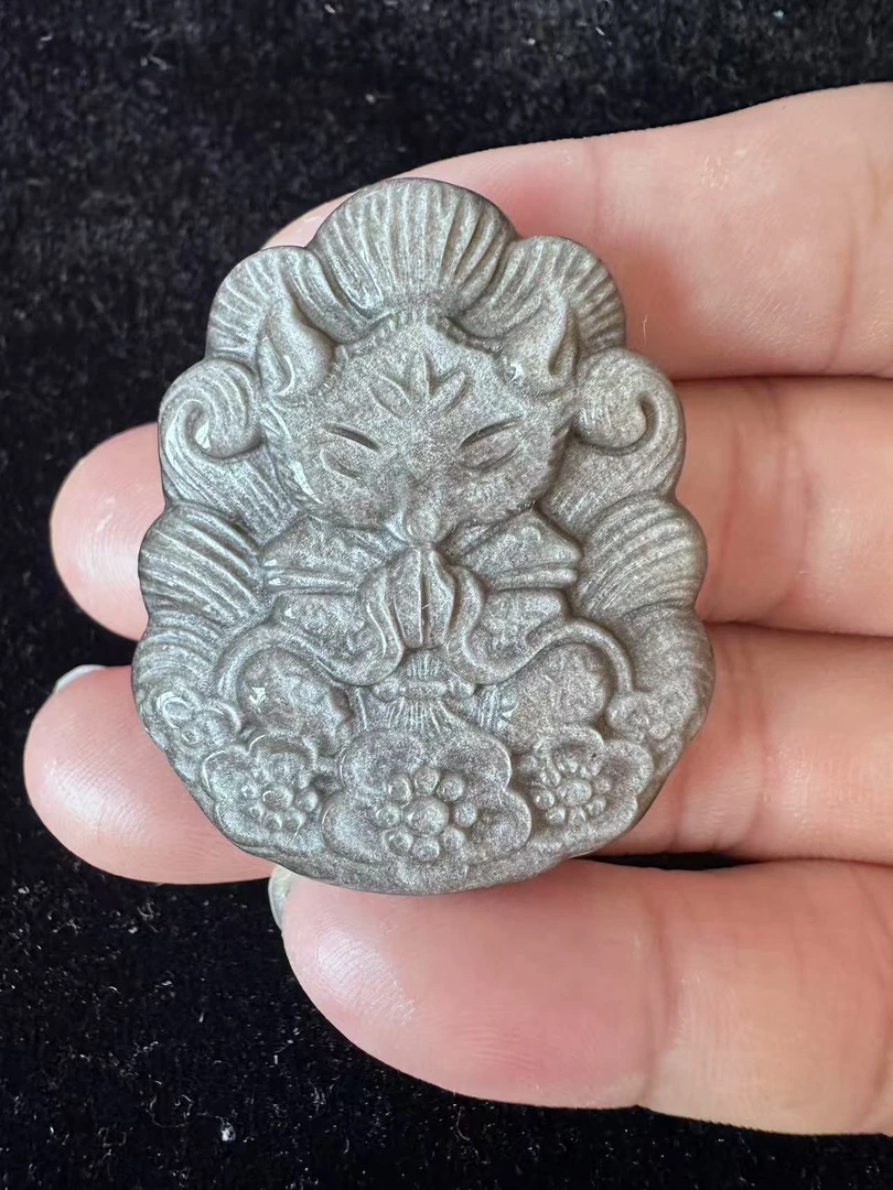 九尾狐吊坠天然黑曜石银曜石冰种黑曜石吊坠男女桃花多样性发一