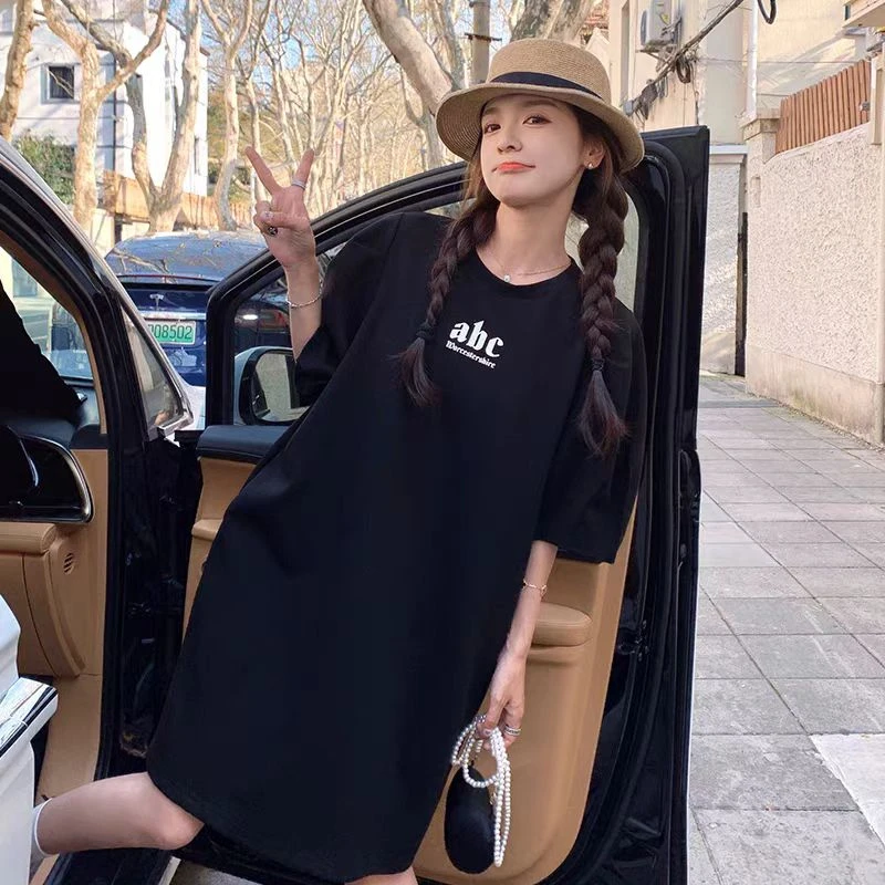 68139款字母印花T恤连衣裙宽松显瘦休闲连衣裙