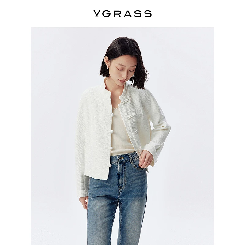 【羊羊专属】VGRASS香风提花呢小立领外套秋季新款国风新中式女装
