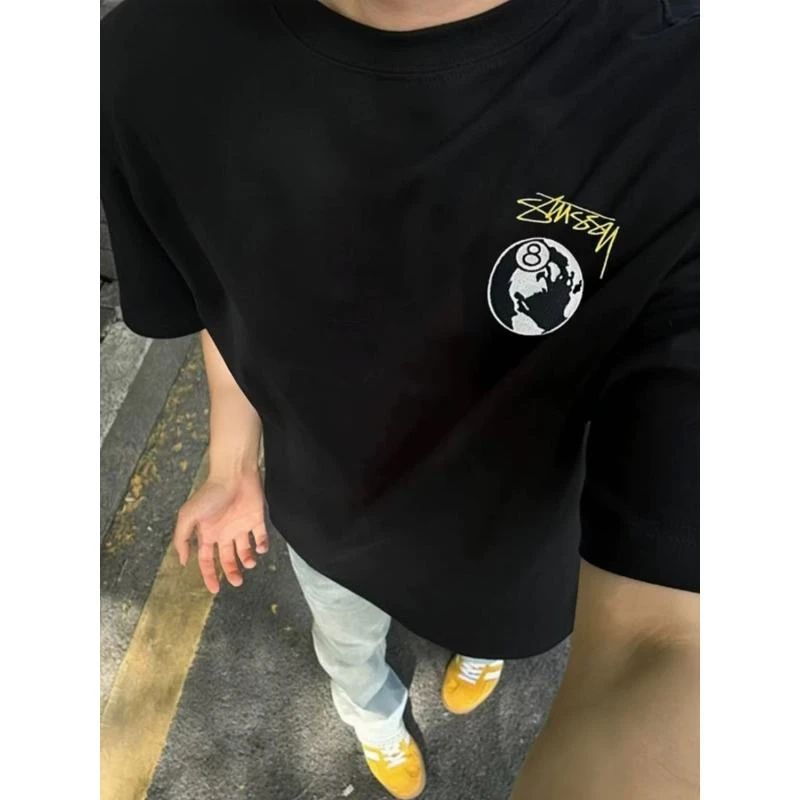 美式cleanfit黑八潮流重磅刺绣短袖t恤夏季新款男女宽松百搭上衣