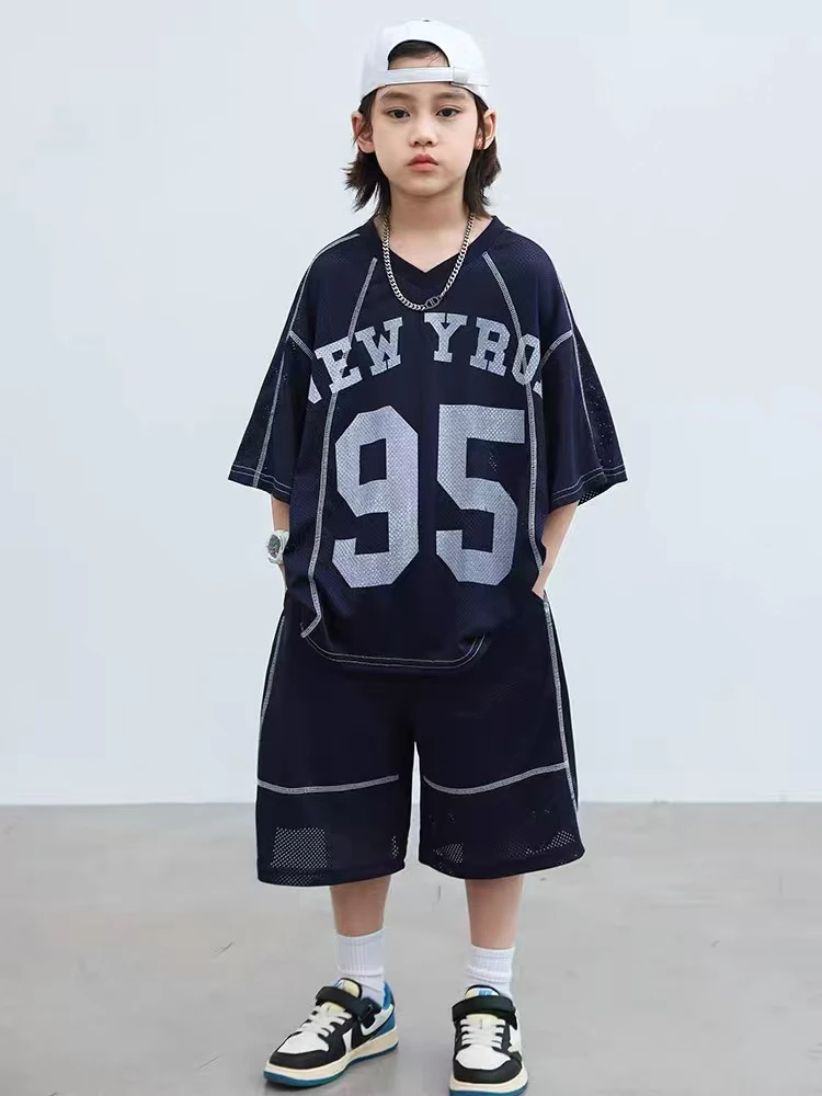 夏季时尚休闲男孩中大童冰感清爽透气速干套装蓝球服套装童装