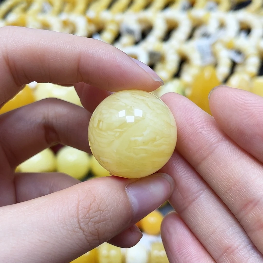 未镶嵌蜜蜡裸石圆珠25mm花粉