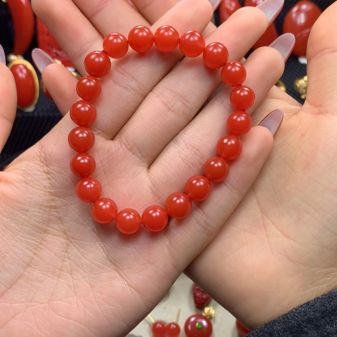 南红玛瑙未镶嵌8+柿子红手串