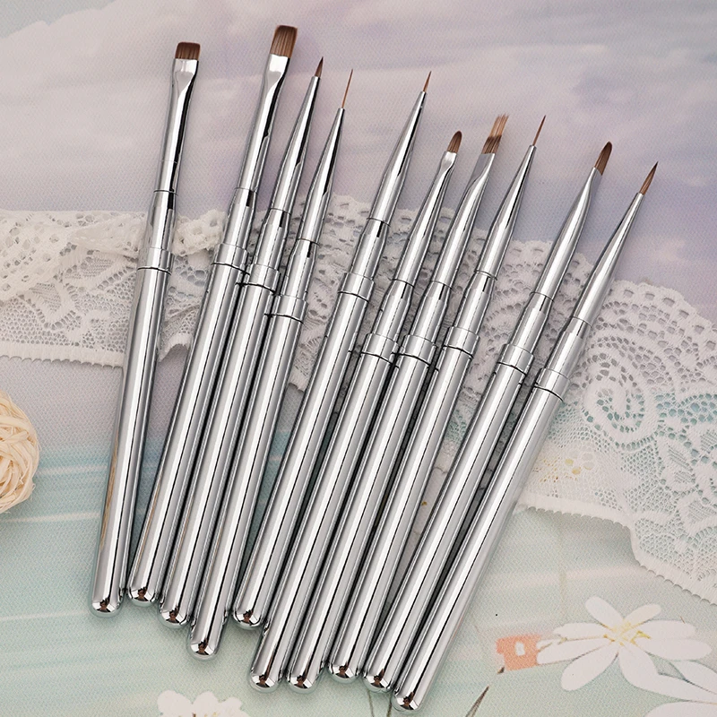 [银色]全铜银管美甲笔刷扫扫笔拉线笔美甲笔刷全套圆头光疗笔建构